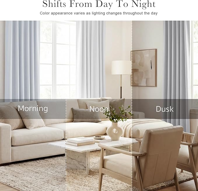 PONY DANCE Greyish White Non-See-Through Curtains - 52 Wide by 72 Long Room Darkening Home Decor Window Treatments(60% Light Block) Drapes for Living Room/Bedroom with Back Tab, 2 Panels