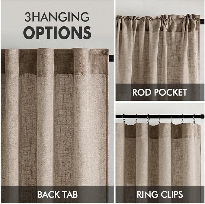 MIULEE Taupe Grey Linen Curtains 63 Inch Length 2 Panels for Bedroom Living Room, Soft Linen Textured Window Drapes Semi Sheer Light Filtering Back Tab Rod Pocket Farmhouse Modern Burlap Look Decor
