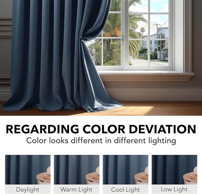 Deconovo Blackout Curtains, Thermal Insulated, W52 x L84 2 Panels, Back Tab, Machine Washable, Room-Darkening Drapes for Bedroom/Living Room Stone Blue