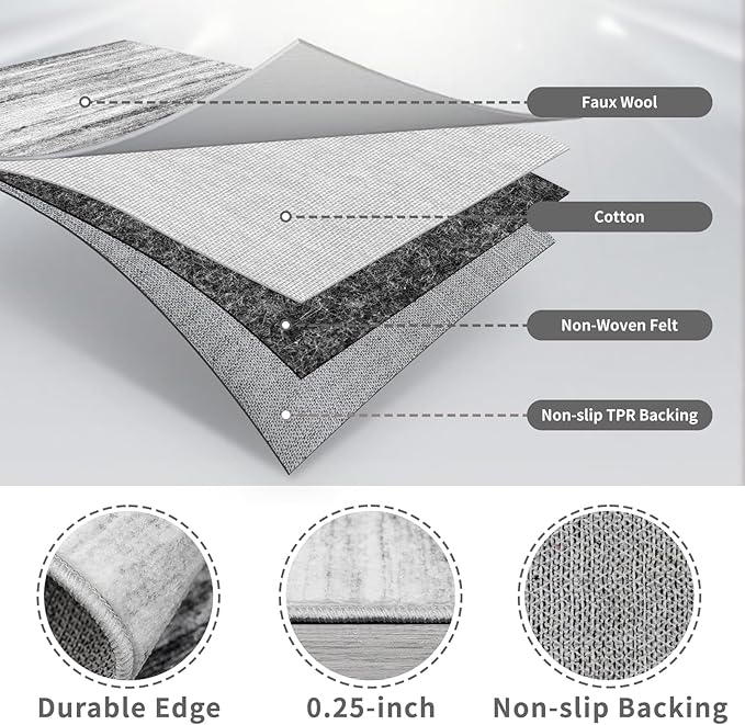 5x12 Runner Rug for Wide Hallway: Long Washable Runners for Entryway Living Room Dining Room - Stain and Water Resistant Rugs with Non-Slip Backing - Soft Low-Pile Carpet Grey