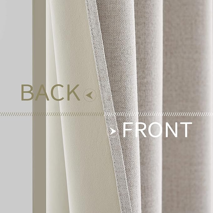 MIULEE 100% Blackout Linen Textured Curtains for Bedroom Solid Thermal Insulated Ivory Grommet Room Darkening Curtains & Drapes Luxury Decor for Living Room Nursery 62 x 84 Inch (2 Panels)