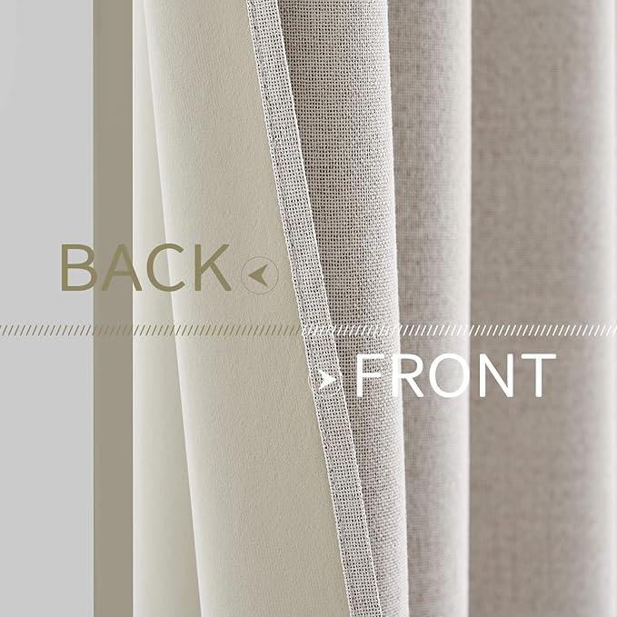 MIULEE 100% Blackout Linen Textured Curtains for Bedroom Solid Thermal Insulated Ivory Grommet Room Darkening Curtains & Drapes Luxury Decor for Living Room Nursery 42 x 90 Inch (2 Panels)