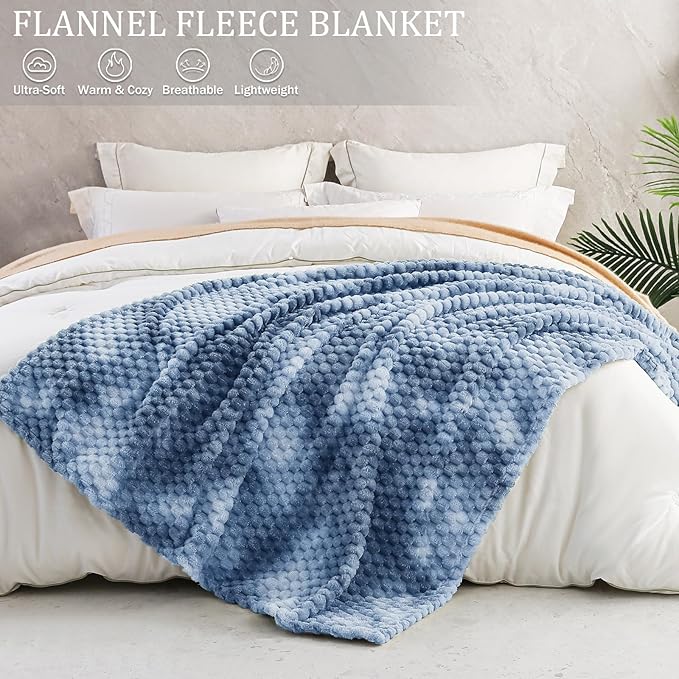 Exclusivo Mezcla Fleece King Blanket for Bed, Extra Large Fuzzy Tie-dye Stone Blue Bed Blankets, Soft Cozy Plush Sofa Throws for All Seasons, 90x104 Inches