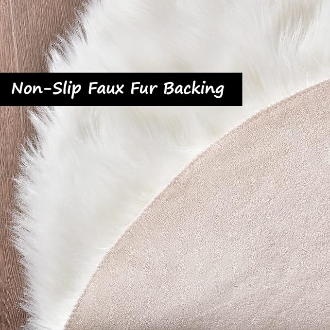 Goolela White Round Rug 4ft Circle Fluffy Fuzzy Sheepskin Rug for Bedroom Bedside Living Room Dorm Furry Shag Faux Fur Carpet