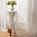 WAZZIO Boho Lace Curtains 2 Panels 63 Inches -Cute Vintage Victorian Sheer Panel Drape French Country Floral Pattern & Tassel Light Filtering Privacy for Bedroom Dining Living Room,White,W52x L63
