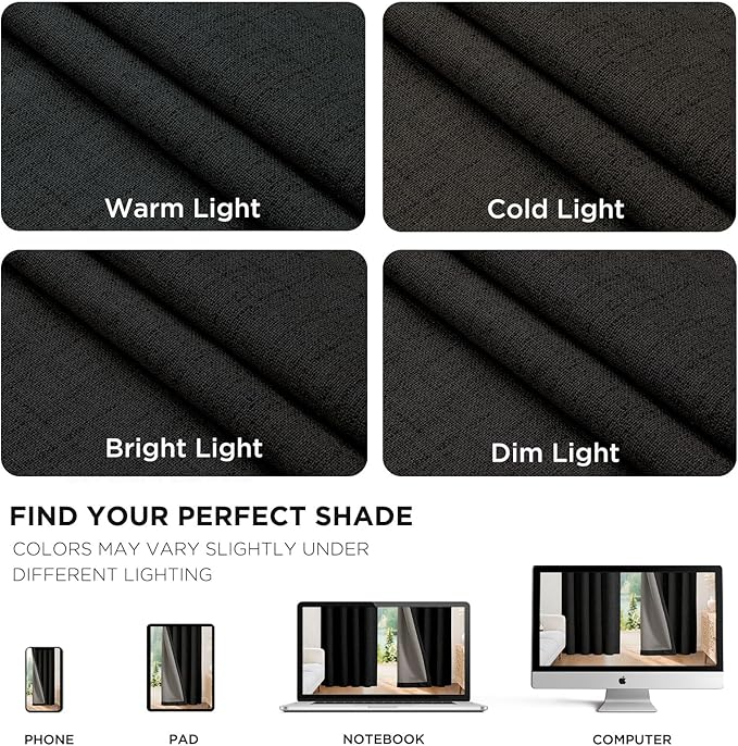 Joydeco Linen Blackout Curtains for Bedroom - 100% Light Blocking 1 Panels, Black Drapes 100" W x 90" L, Thermal Insulated Room Darkening Curtains for Living Room, Rod Pocket & Back Tabs