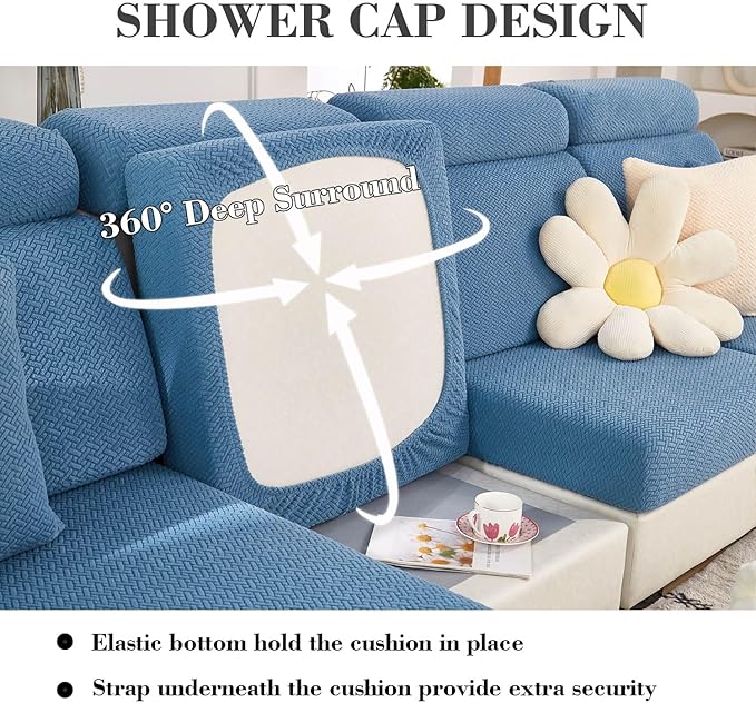 Couch Covers for 3 Cushion Sofa Pet Friendly Couch Cushion Covers Universal Sofa Covers Washable Stretch Slipcovers for Sectional Sofa (Texture Blue,Large Triple Seat Cover)