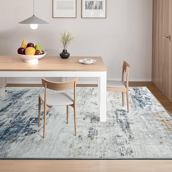 Toneed Abstract Area Rug 5x7 Modern Washable Rug Soft Non Slip Rug Low Pile for Bedroom Living Room Dining Room Blue/White