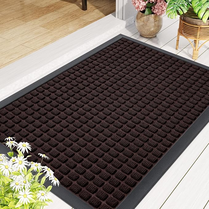 Smiry Front Door Mat Outside Entrance, Heavy Duty Natural Rubber Doormat, Non Slip, Trap Dirt and Moisture, Easy Clean, Low Profile Welcome Floor Mats for Indoor Outdoor Entry, 29.5x17 Inch, Brown