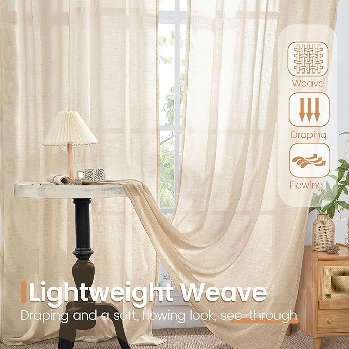 BGment Linen Natural Curtains 40 Inch Length for Short Window - Rod Pocket Small Drapes Light Filtering for Cafe Bedroom Semi Sheer Lightweight Burlap Rustic, 2 Panels Set, 30 X 40 Inch