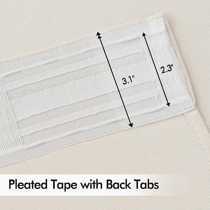 MIULEE Ivory Back Tab Blackout Curtains 90 Inches Long 2 Panels Set for Living Room Bedroom Privacy, Rod Pocket/Pinch Pleat Thermal Insulated Room Darkening Pleated Light Blocking Drapes