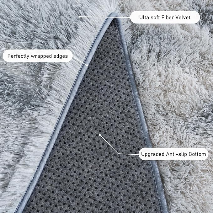 9x12 Area Rug for Living Room, Ultra Soft Large Shag Rug for Bedroom, Upgrade Non-Slip Plush Fluffy Carpet for Kids Boys Girls Room Home Decor Aesthetic, Light Grey