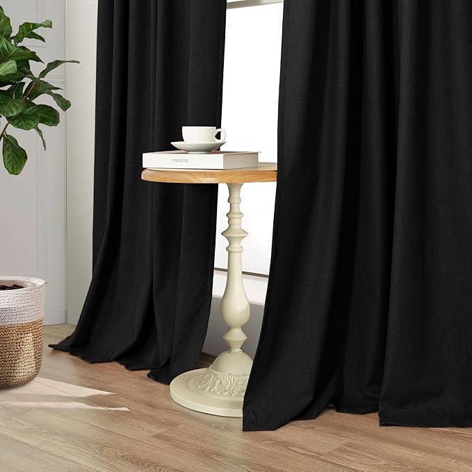 Pitalk 54 Inch Blackout Curtains Length 2 Panels Set Back Tab Pocket Room Darkening Insulating Thermal Short Sunblock Solar Soundproof Black Dark Out Curtains for Bedroom Nursery Man Cave 52x54 Long