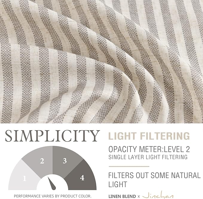 jinchan Tie Up Linen Textured Striped Bow Tie Curtain for Kitchen Bathroom Rod Pocket Pinstripe Valance Window Treatments Ticking Stripe Pull Cord Valance 1 Panel 18 Inch Taupe Grey on Linen