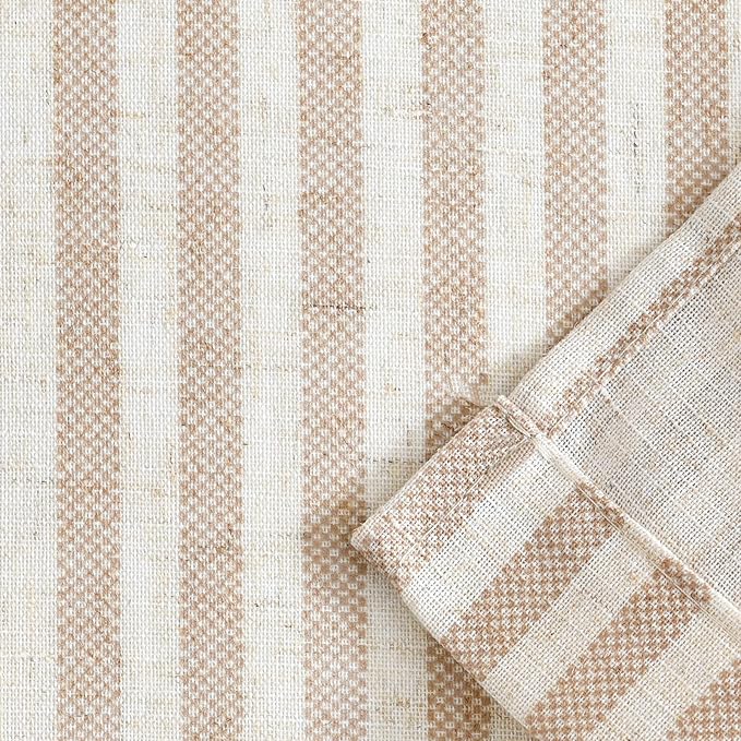 jinchan Tie Up Linen Textured Striped Bow Tie Curtain for Kitchen Bathroom Rod Pocket Pinstripe Valance Window Treatments Ticking Stripe Pull Cord Valance 1 Panel 18 Inch Tan on Linen