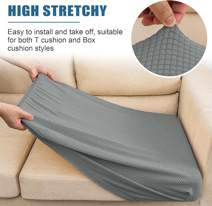 Couch Seat Cushion Covers, Stretch Sofa Cushion Protector Couch Cover for Camper Loveseat Cushion with Elastic Bottom (Medium, Dove Grey)