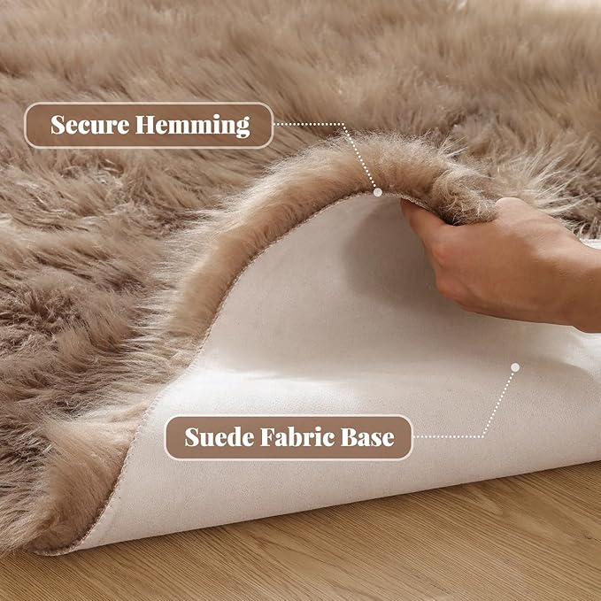 ORINOVA Beige Faux Fuzzy Area Rugs for Bedroom Machine Washable Sheepskin 2x6 Fluffy Fur Rugs for Living Room Runner Rugs for Hallway Nursery Furry Rug Home Décor