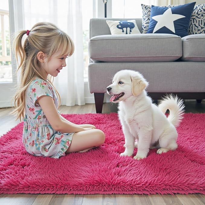 8x10 Area Rugs for Living Room Bedroom, Large Area Rug Shaggy Carpet Soft Plush Furry Bedside Rug, Rugs for Home Decor (Hot Pink, 8 x 10)
