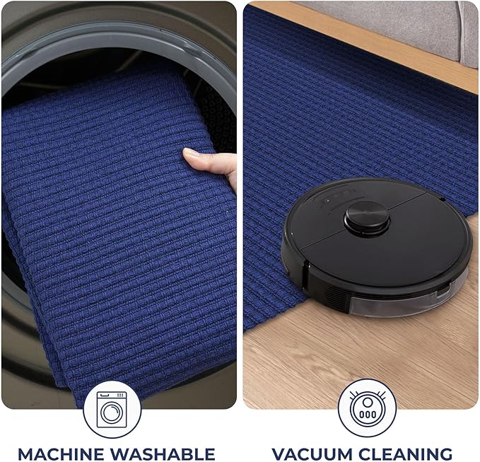KOZYFLY Runners for Hallways 2x7 ft Washable Kitchen Runner Non Slip Rubber Backed Hall Runners Cotton Entryway Runner Rugs Floor Carpet for Indoor Backdoor Bedroom Kitchen, Royal Blue/Navy