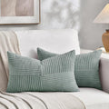 Fancy Homi 2 Packs Grey Blue Lumbar Decorative Throw Pillow Covers 16x26 Inch for Living Room Couch Bed Sofa, Farmhouse Boho Home Decor, Soft Striped Corduroy Rectangle Accent Cushion Case 65x40 cm