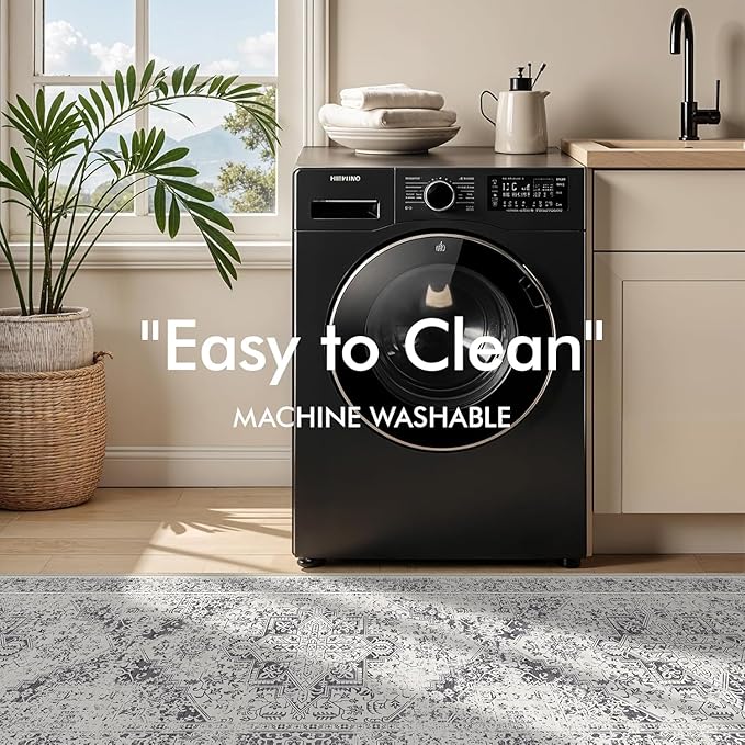 3x15 Washable Hallway Runner Rug - Vintage Kitchen Runners Low Pile Carpet Soft Thin Floor Runner with Rubber Backing for Entryway Living Room Home Decor (Distessed Grey)