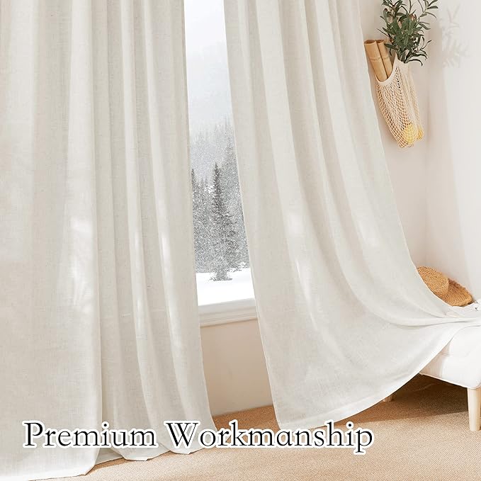 RYB HOME Bathroom Linen Blend Curtains for Small Short Windows, Light Filtering Durability Farmhouse Linen Semi Sheer Curtains for Bedroom Cafe Kitchen, W 42 x L 30 inches, Linen, 2 Panels