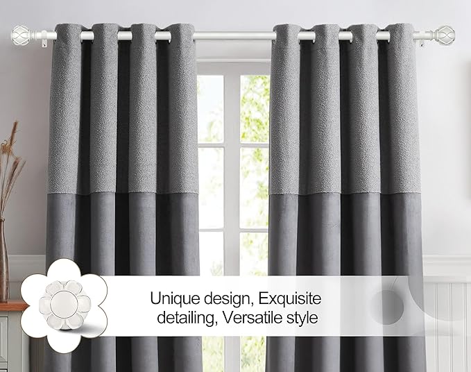 KAMANINA Curtain Rod 32 to 58 Inch(2.6-4.8Ft), Heavy Duty White Curtain Rods for Windows, 7/8 Inch Single Drapery Rod Adjustable, Decorative Netted Texture End
