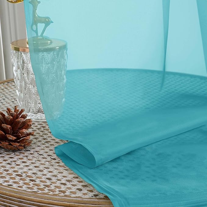OWENIE Sheer Turquoise Curtains, Sheer Curtains 63 inch Length 2 Panels Set, Rod Pocket Voile Fimly Sheer Drapes for Living Room Bedroom, 2pcs, Turquoise, Each 59" W x 63" L