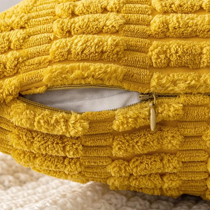 MIULEE Pack of 2 Corduroy Decorative Throw Pillow Covers 16x16 Inch Soft Boho Striped Pillow Covers Modern Farmhouse Home Decor for Summer Sofa Living Room Couch Bed Mustard Yellow