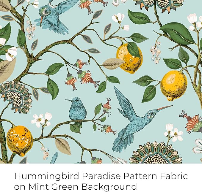 Topfinel 96 Inches Long Floral Curtains Unique Cottagecore Whimsical Vintage Pretty Fun Floral Hummingbird Patterned Double Sided Grommet Green Print Drapes Two Pages for Bedroom Living Room Dining