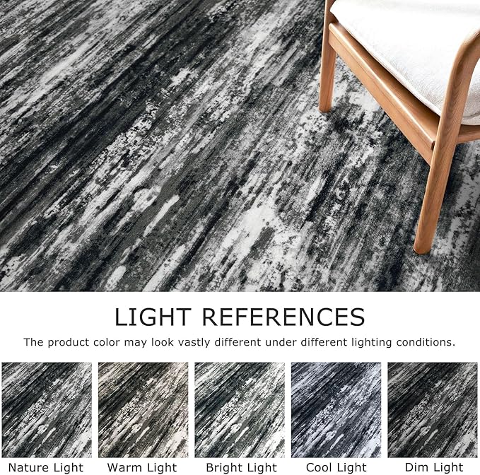 KOZYFLY Modern Abstract Washable Rug Runner 2.6x16 Hallway Rug Runner Non-Slip Soft Kitchen Runner Rugs, Black Grey Striped Carpet for Stair Entryway Bathroom Laundry Room Foyer