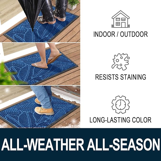 Colorxy Waterproof Doormat, Sturdy Natural Rubber Front Door Mats, Non Slip Low Profile Indoor Outdoor Entrance Mat, Stain Resistant Easy Clean Floor Mat for Patio or Entryway, 59''x20'', Light Blue