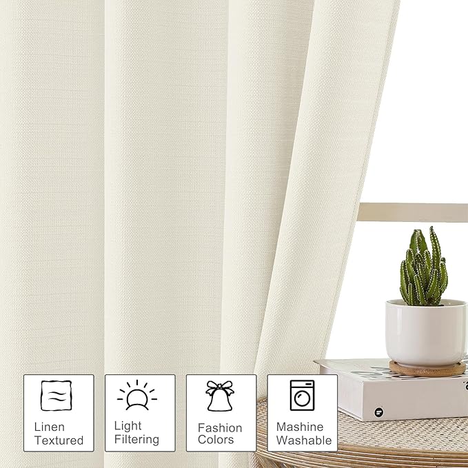 OWENIE Bob Valance Curtains 18 Inch Length 1 Piece, Faux Linen Slub Solid Ivory Kitchen Valance for Bedroom Living Room, Farmhouse Soft Airy Rod Pocket Small Window Curtain, Each 60Wx18L Inch