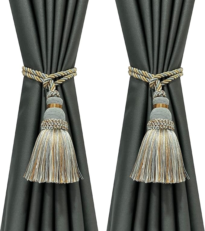 Fenghuangwu 2 Pack Curtain Tie Backs Rope Tassels for Curtains Drape tiebacks Handmade Outdoor Home and Outdoor Decorative (Mix Blue, 2p)