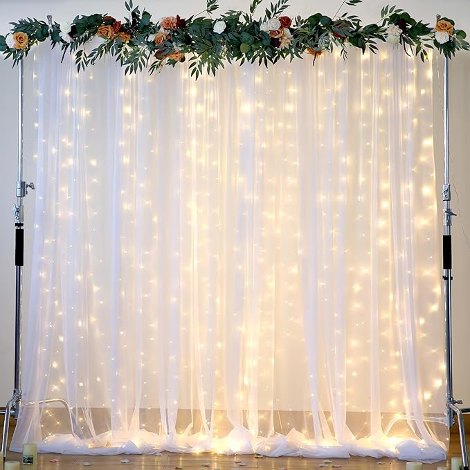 20ft x 15ft White Tulle Backdrop Curtain for Parties Sheer Fabric Backdrop Curtains for Wedding Baby Shower Bridal Shower Birthday Photo Backdrop Drapes Background Wall Decorations 4 Panels 5ft x 15ft