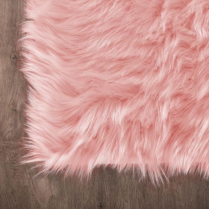 Latepis Pink Faux Sheepskin Round Rugs 6.7ft Cute Furry Rug for Bedroom Girls Large Circle Rug for Living Room Entertainment Room Fluffy Rugs Luxury Home Decor