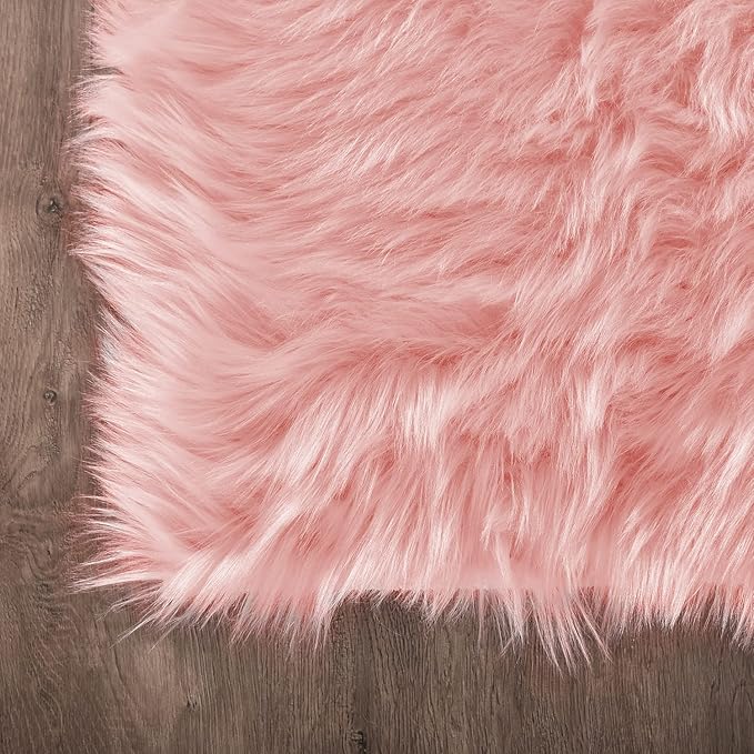 Latepis Big Pink Area Rugs for Living Room 6.7x10 Faux Sheepskin Fur Rug Washable Fluffy Rugs for Bedroom Fuzzy High Pile Plush Rug for Girls Room Luxury Home Decor