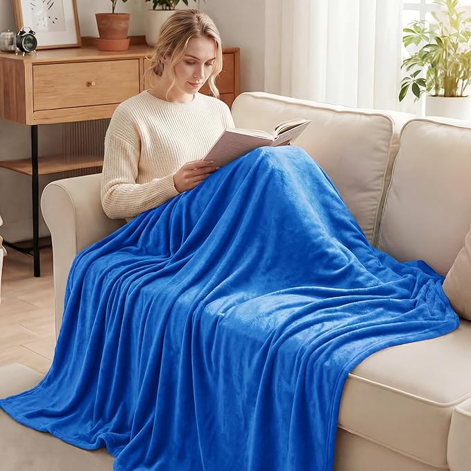 Exclusivo Mezcla Fleece Blanket Twin Size for Bed, Super Soft and Warm, All Season, Cozy, Plush, Lightweight, 90x66 Inches, Cobalt Blue