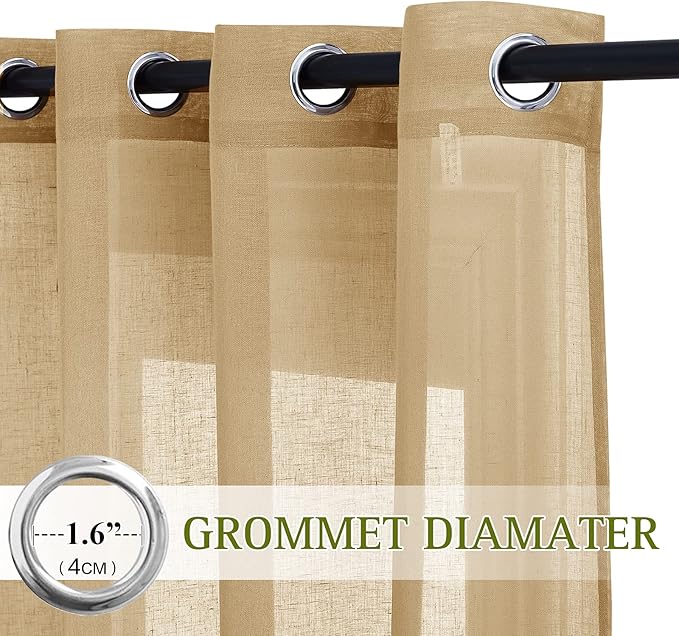 NICETOWN Linen Curtains 45 inch Length for Bathroom, Ring Top Semi Sheer Drapes Privacy with Light Through Window Treatments for Bedroom/Kids Room, Camel, W52 x L45, 2 Pieces