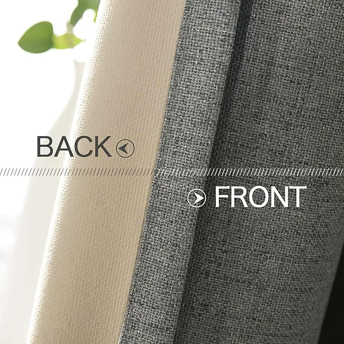 MIULEE Linen Texture Curtains for Bedroom Solid 100% Blackout Thermal Insulated Dark Grey Curtains Grommet Room Darkening Drapes Luxury Decor for Living Room Nursery 52x63 Inch (2 Panels)