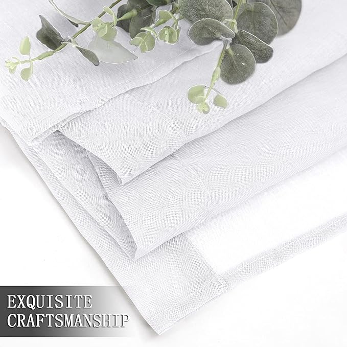 Tollpiz Sheer Curtains Linen Textured Bedroom Curtain Sheers Light Filtering Rod Pocket Voile Curtains for Living Room, 54 x 84 inches Long, White, Set of 2 Panels