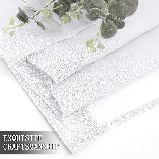 Tollpiz Sheer Curtains Bedroom Linen Textured Curtain Sheers Light Filtering Voile Rod Pocket Curtains for Living Room, 38 x 84 inches Long, White, Set of 2 Panels
