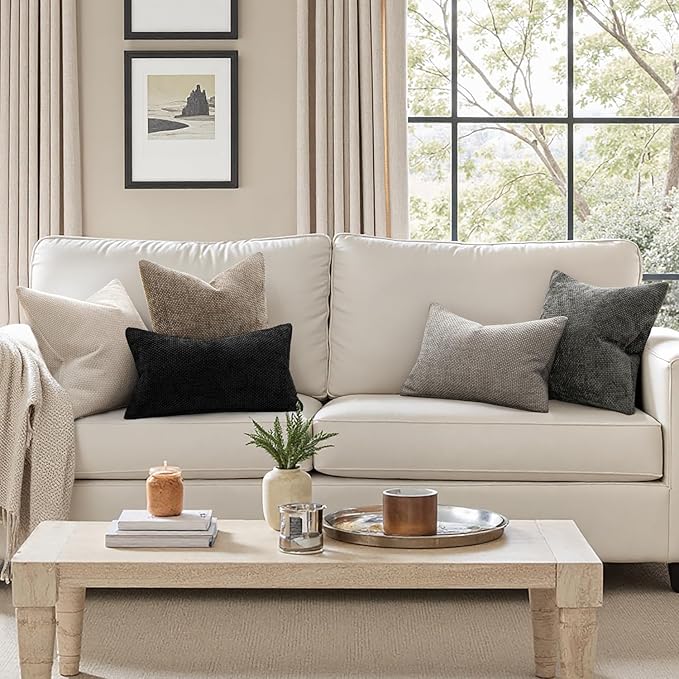 MIULEE Pack of 2 Lumbar Couch Throw Pillow Covers 20x12 Inch Neutral Khaki Modern Boho Accent Decorative Pillow Covers Soft Chenille Farmhouse Cushion Covers for Home Decor Bed Sofa Living Room