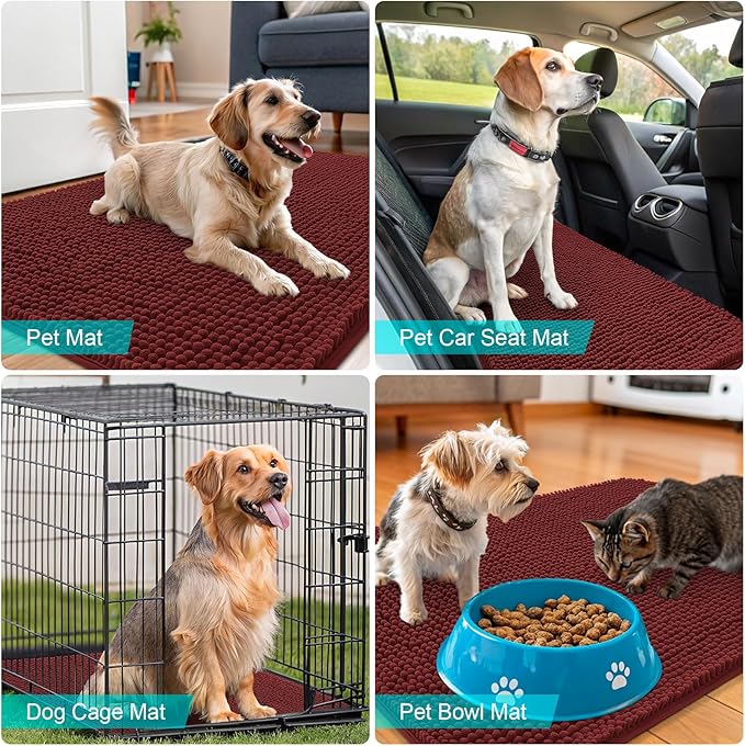 OLANLY Dog Door Mat for Muddy Paws 32x20, Absorbs Moisture and Dirt, Absorbent Non-Slip Washable Doormat, Quick Dry Chenille Mud Mat, Entry Indoor Entryway Carpet for Inside Floor, Caramel Russet