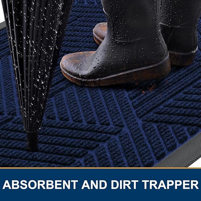 Smiry Front Door Mat Outside Entrance, Heavy Duty Sturdy Natural Rubber Doormat, Trap Dirt and Moisture, Easy Clean Low Profile Welcome Floor Mats for Indoor Outdoor Entry, 35X23 Inch, Royal Blue