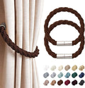 NICEEC 2 Pack Strong Magnetic Curtain Tiebacks Modern Simple Style Drape Tie Backs Convenient Decorative Weave Rope Curtain Holdbacks for Thin or Thick Home & Office Window Draperies (Deep Coffee)
