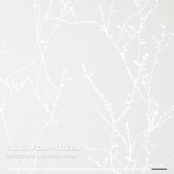 Deconovo White Curtains, Room Darkening Curtain, Thermal Insulated & Noise Reducing Drapes, Silver Branch Pattern, 52 x 108 Inch Long, Grommet Panels for Bedroom Living Room Office Nursery, Set of 2
