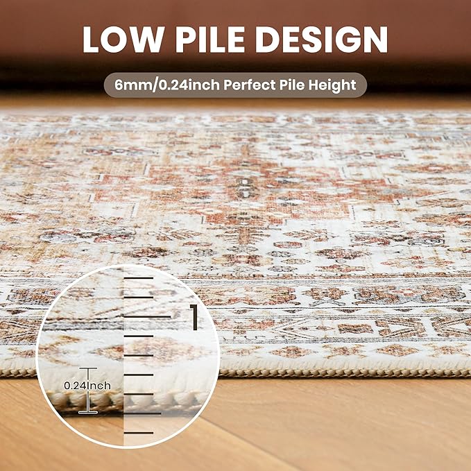 zesthome Runner Rug 2x5 - Stain Resistant Machine Washable Rug, Non Slip Vintage Hallway Runner Rugs, Low Pile Lightweight Runners for Kitchen, Entryway and Corridor