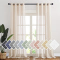 NICETOWN Flax Linen Sheer Curtains 108" Length for Windows, Ring Top Privacy Semitransparent Sheer Light Filter Curtain Panels for Bedroom/Living Room, Beige, 52" W Per Panel, Set of 2