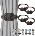 NICEEC 4 Pack Mini Magnetic Curtain Tiebacks Nordic Simple Style Drape Tie Backs Elegant Hand Weave Rope Knot Decorative Curtain Holdbacks for Home & Office Thin Window Drapery (Coffee)